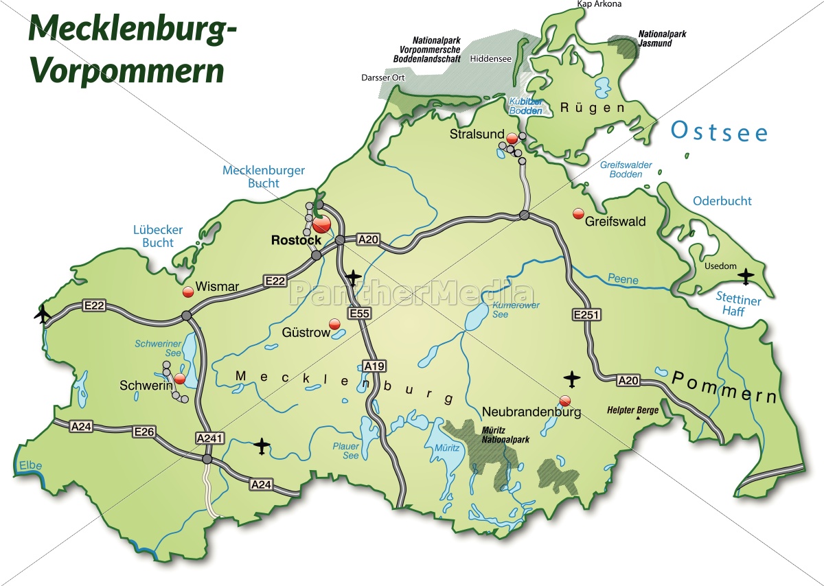 Map Of Mecklenburg Vorpommern With Traffic Network In Royalty Free