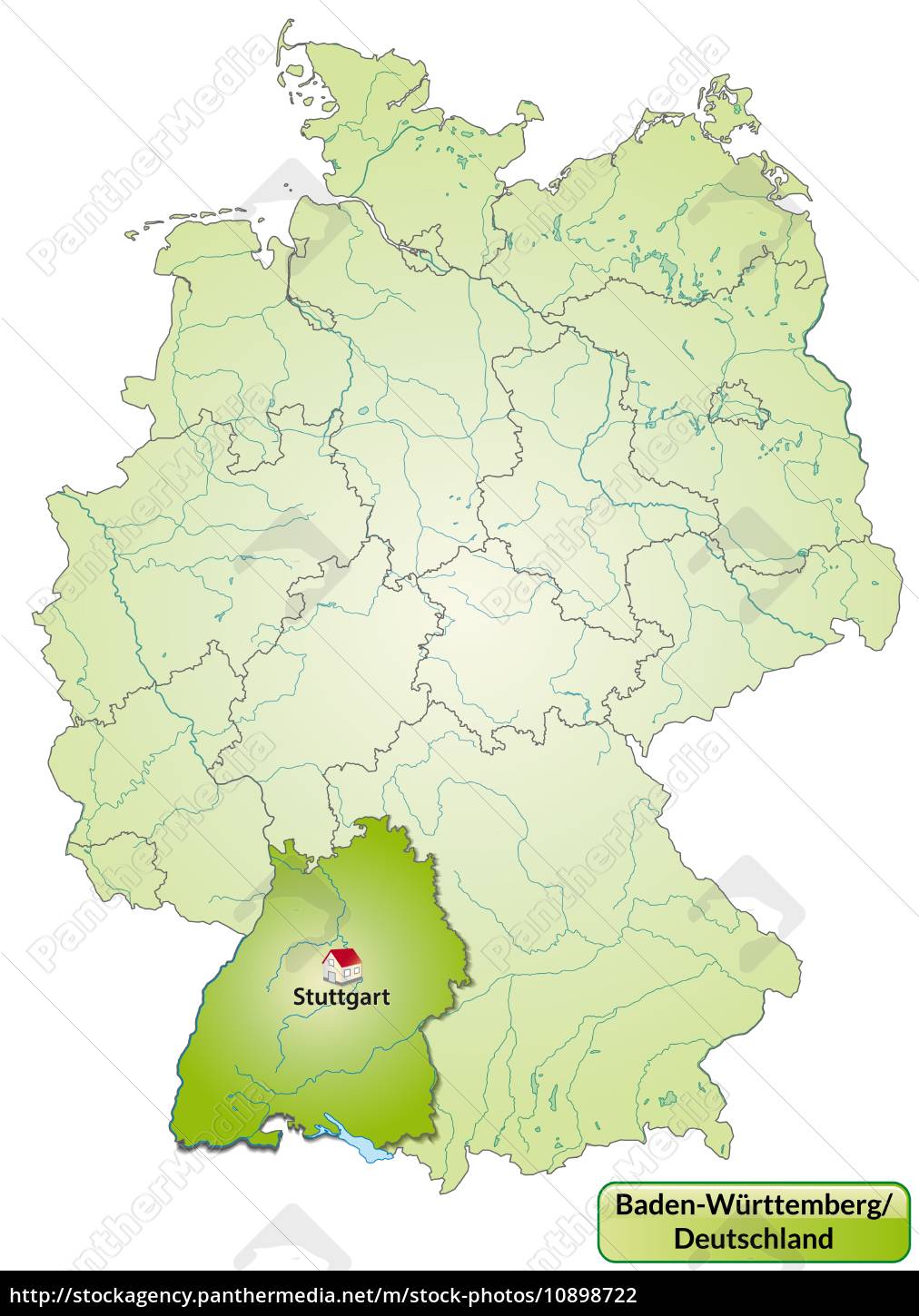 Map Of Baden Wuerttemberg With Capitals In Green Stock Image