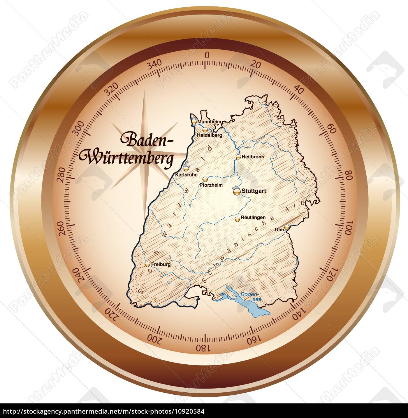 Map Of Baden Wuerttemberg As Overview Map In Bronze Royalty Free