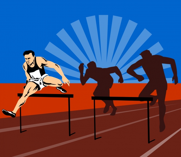 track and field athlete jumping hurdles
