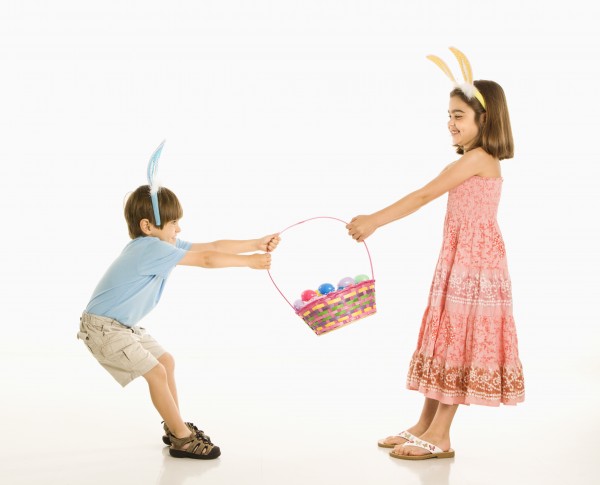 children with easter basket