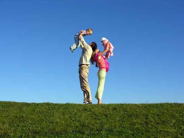 happy family with two children on