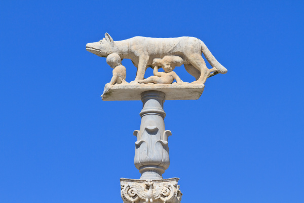 romulus and remus with wolf statue