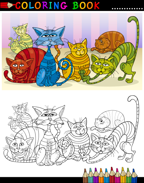 cartoon cats for coloring book or