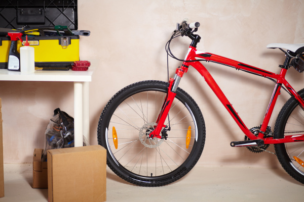 mountain bike in garage