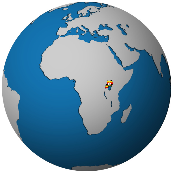 uganda flag on globe map