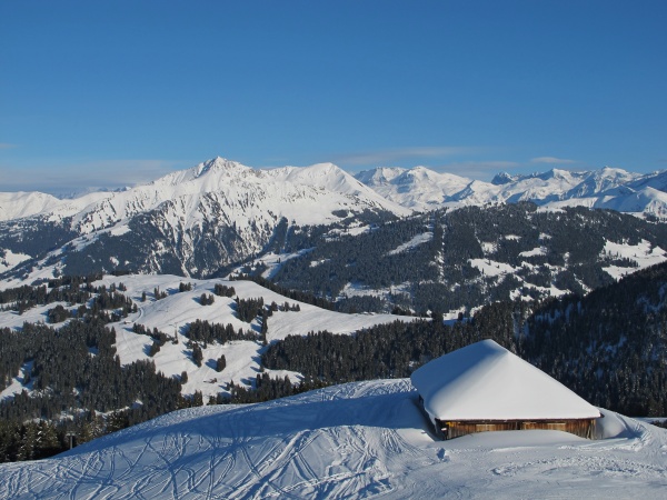 hut and mountains near gstaad