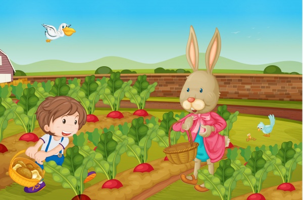 rabbit picking veggies