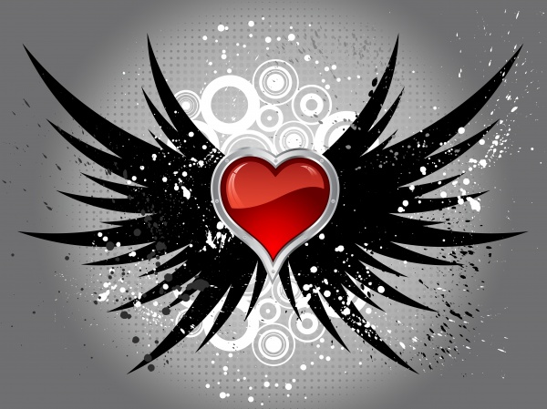 glossy heart on grunge wings