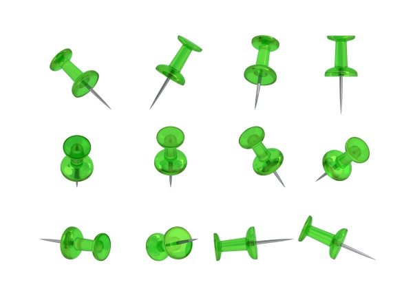 12 realistic thumbtacks green