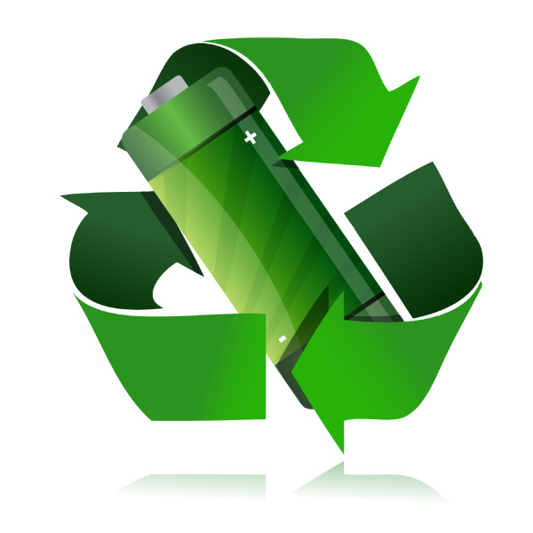 battery recycling symbol illustration design over a - Stock Photo ...