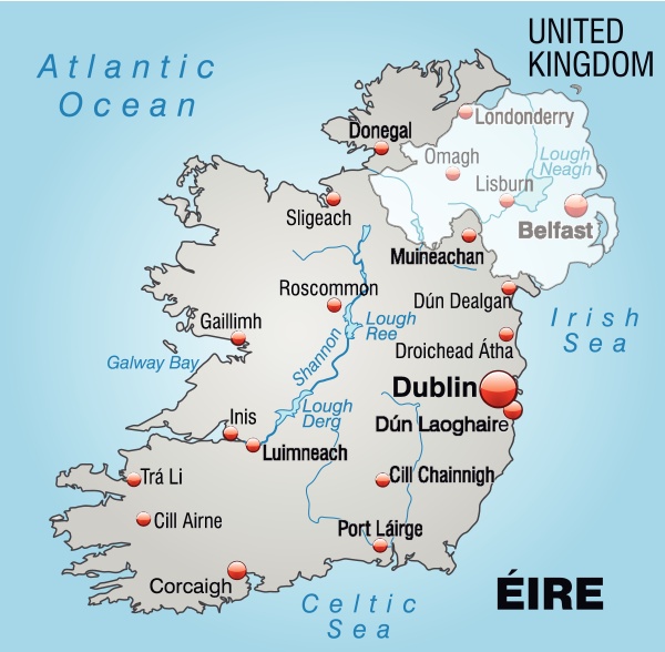 map of ireland as an overview map in gray - Stock Photo #10655131 ...