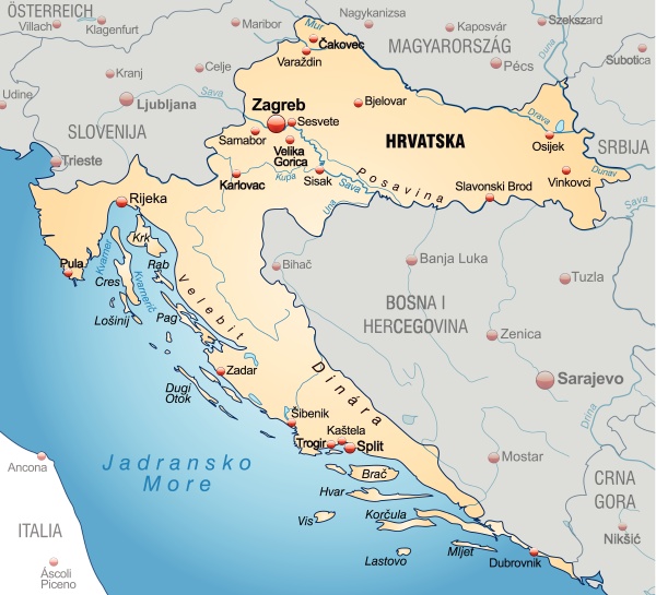 Map of Croatia as an overview map in Pastellorange - Royalty free image ...