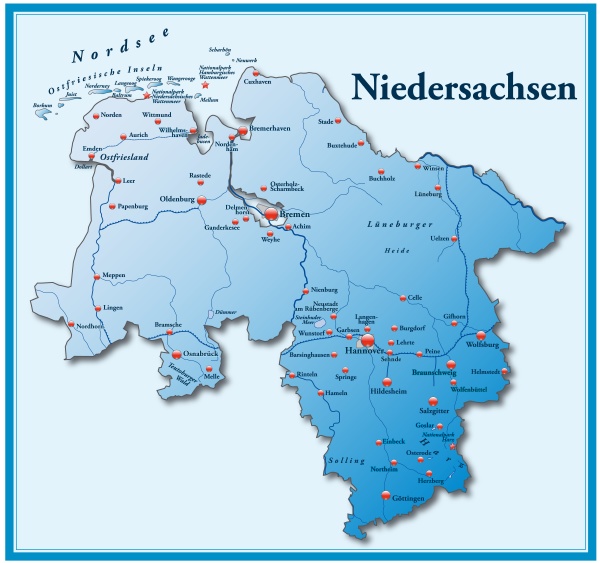 Map of Lower Saxony as an overview map in blue Stock Photo 10711169 PantherMedia Stock Agency