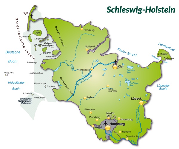 Map of Schleswig-Holstein as an overview map in green - Royalty free ...