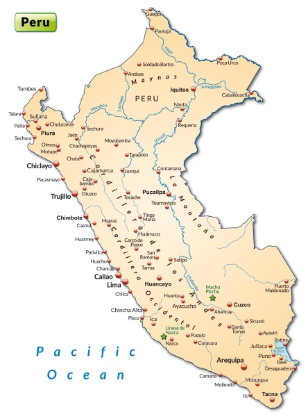 Map Of Peru As Overview Map In Pastello Orange - Stock Image #10916954 