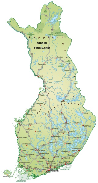 Map of Finland with transport network in pastel green - Royalty free ...