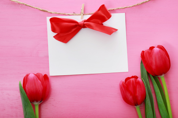 message card with red tulips