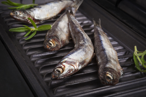 fresh fish with herbs on grill