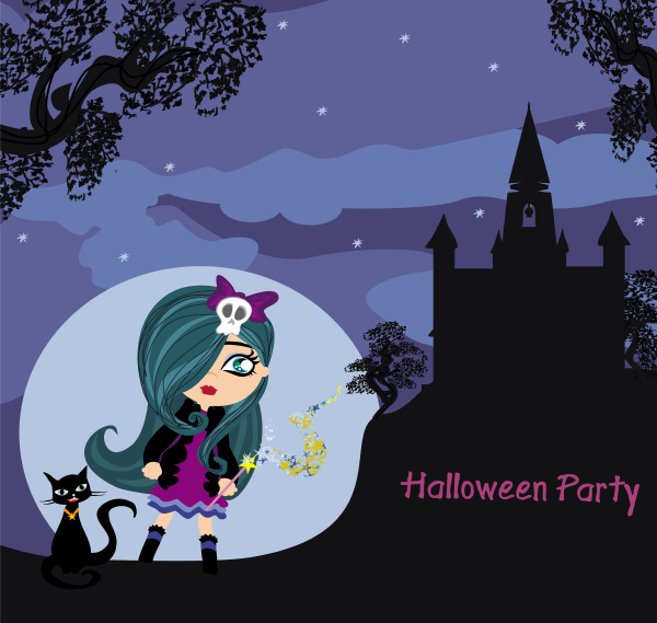 halloween invitation with beautiful witch and