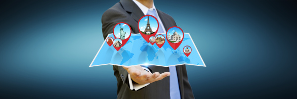 businessman holding digital map in his