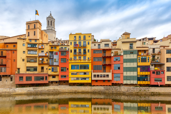 colorful houses in girona catalonia