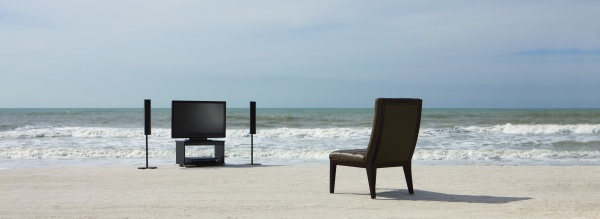 home theater and chair on beach