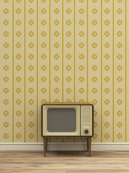 old television in front of yellow