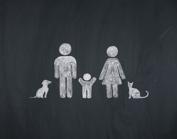 chalk drawing of family with child