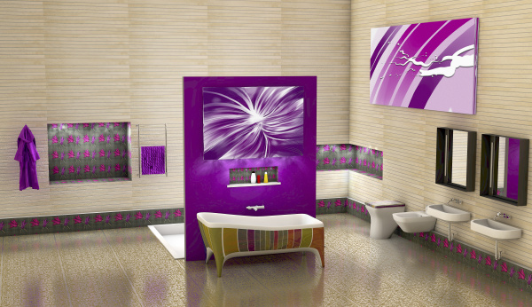 modern bathroom with purple elements