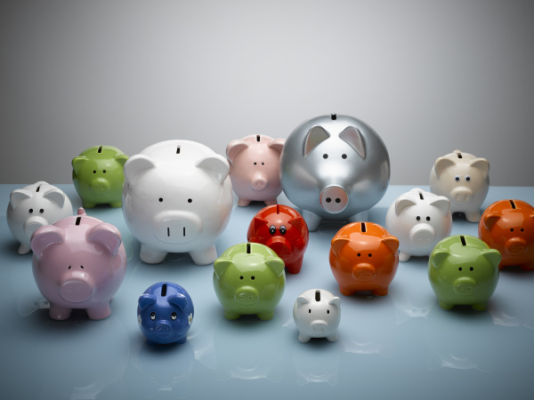 multicolor piggy banks still life