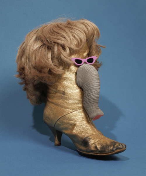 elephant made from boot and wig