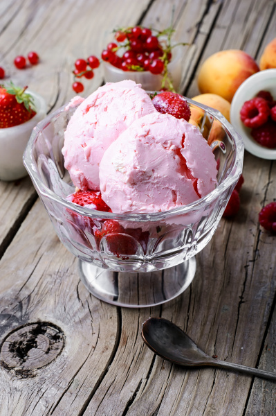 bowl with fruit ice cream