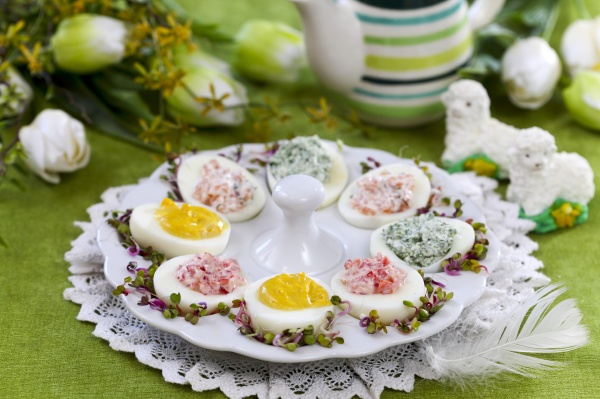 devilled eggs on a serving platter