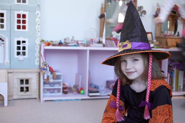 girl wearing halloween costume