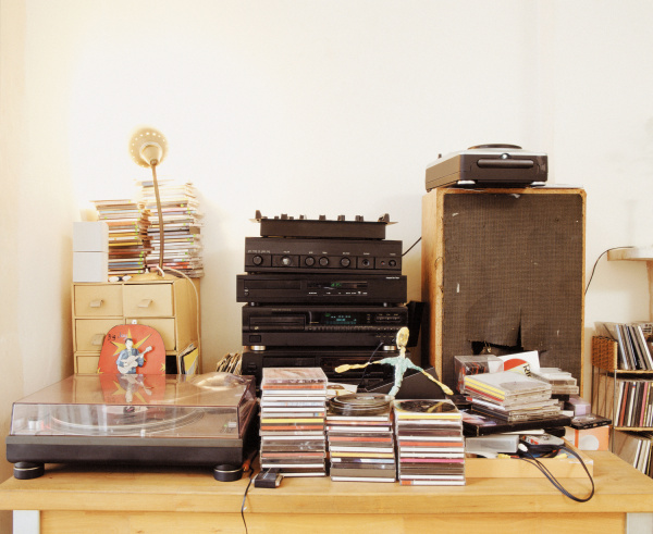 a record player and a music