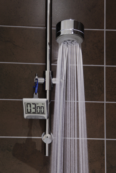 shower with timer and running water