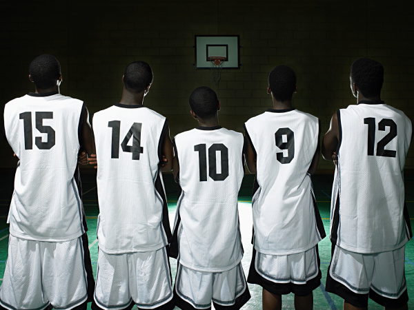 rear view of basketball team