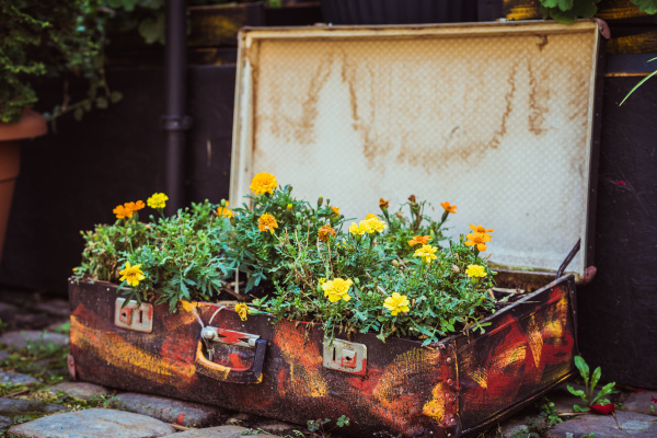 old suitcase with flowers