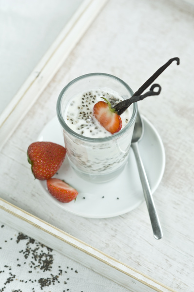 chia pudding with fresh strawberries and