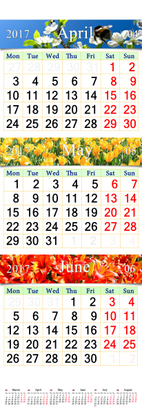 calendar for april may june 2017