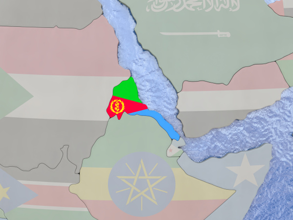 eritrea with flag on globe