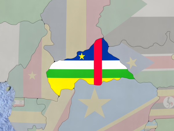 central africa with flag on globe