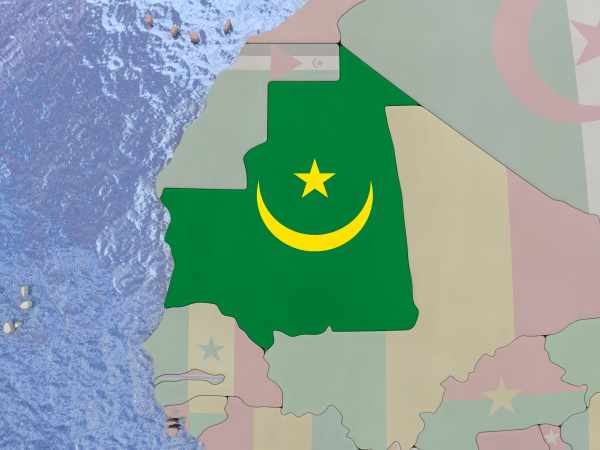 mauritania with flag on globe