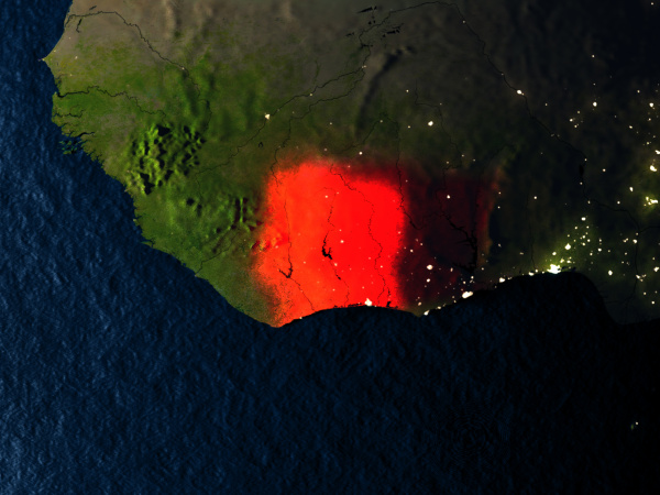 ivory coast in red from space