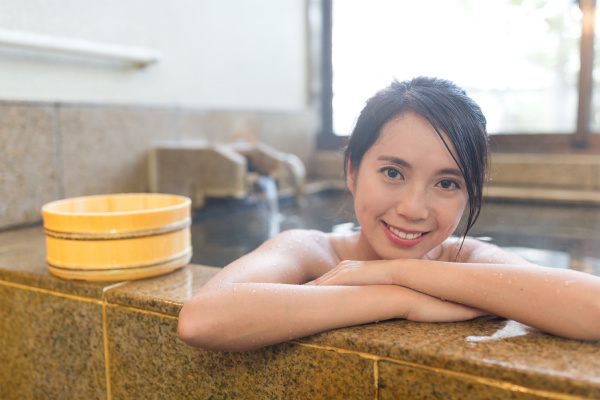 woman in hot springs