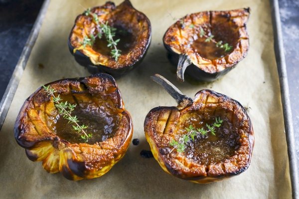 roasted pumpkins with thyme on a