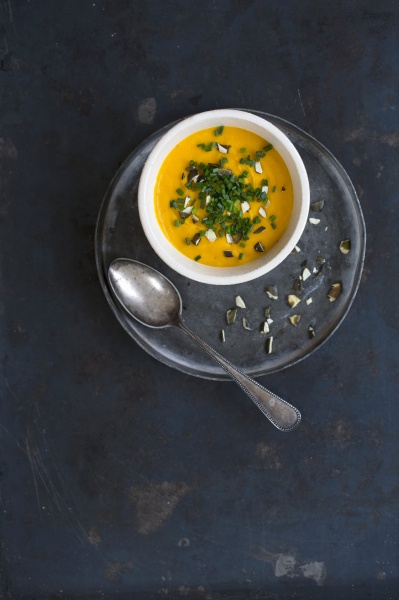 pumpkin soup with chives and chopped