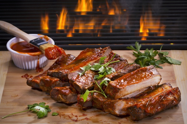 barbecue spare ribs on a wooden