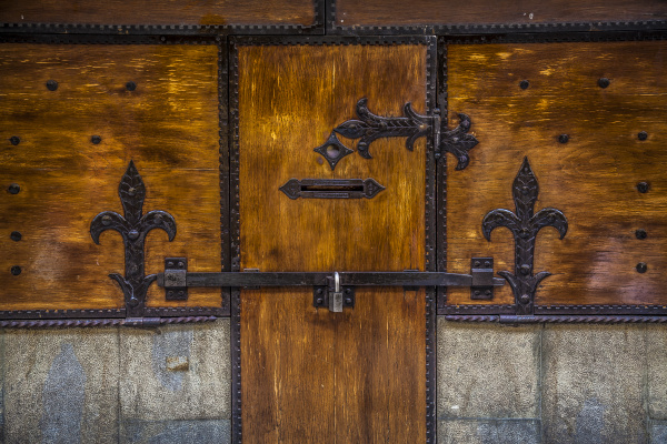 wood medioeval ancient door with lock